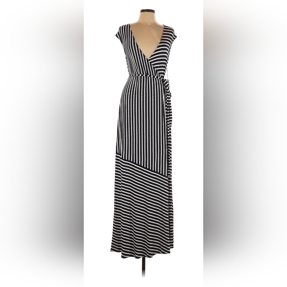 Jessica Simpson Maternity Navy and White Stripe Maxi Wrap Dress Size M